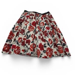 JIL SANDER Size 38 Floral A-Line Skirt in Red Cream Navy (US 6-8)